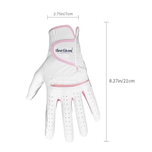 Scott Edward 1 Pair Leather Women's Golf Gloves Both Hand or 2 Pack Left Right Hand, Ladies Sports Gloves, Non-Slip Wear-Resistant Gloves, Breathable, Soft, Enhanced Grip and Comfort (Pink, 19-M) - Image 5
