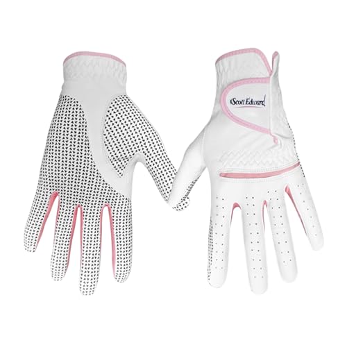 Scott Edward 1 Pair Leather Women's Golf Gloves Both Hand or 2 Pack Left Right Hand, Ladies Sports Gloves, Non-Slip Wear-Resistant Gloves, Breathable, Soft, Enhanced Grip and Comfort (Pink, 19-M) - Image 2