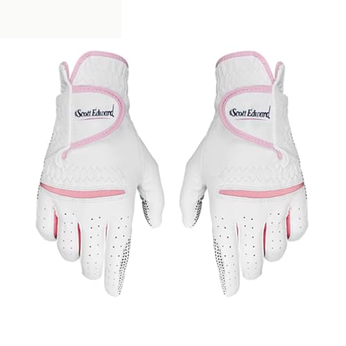 Scott Edward 1 Pair Leather Women's Golf Gloves Both Hand or 2 Pack Left Right Hand, Ladies Sports Gloves, Non-Slip Wear-Resistant Gloves, Breathable, Soft, Enhanced Grip and Comfort (Pink, 19-M) - Image 1
