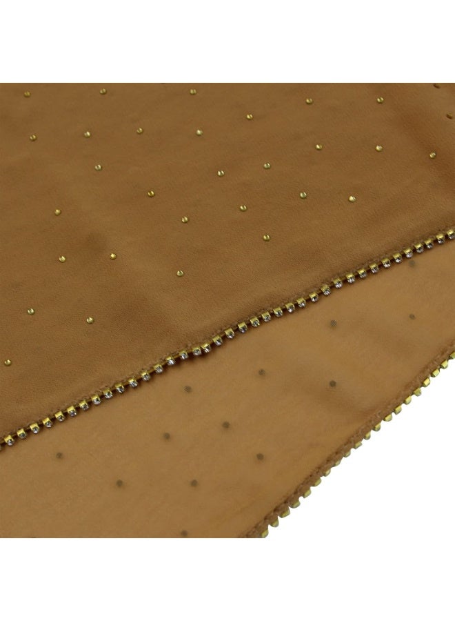 2Pcs Camel Rhinestone Pearl Chiffon Hijab Scarf 180x70cm, Sparkling Gold Beaded Edge Muslim Women Head Wrap for Party Worship Daily Wear - Image 3