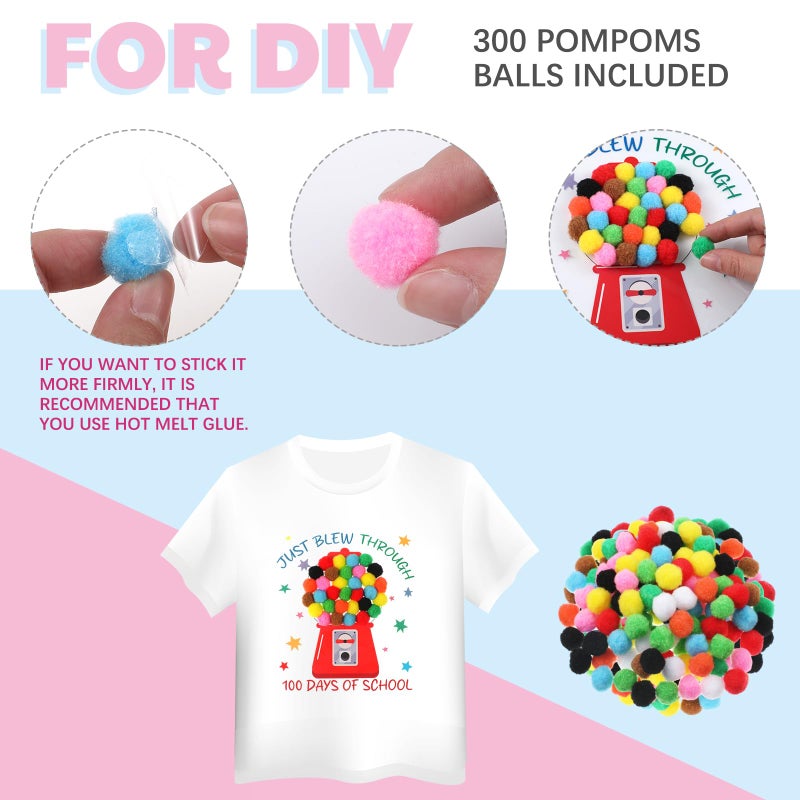 Marspark 12 Sets 100th Day of School Iron on Transfer Decals, Heat Transfer Patches DIY Craft Kit, Pompoms Buttons Wiggle Eyes Gem Popcorn Gum Machine Stickers for Party School Clothing T-Shirt Bag - Image 3