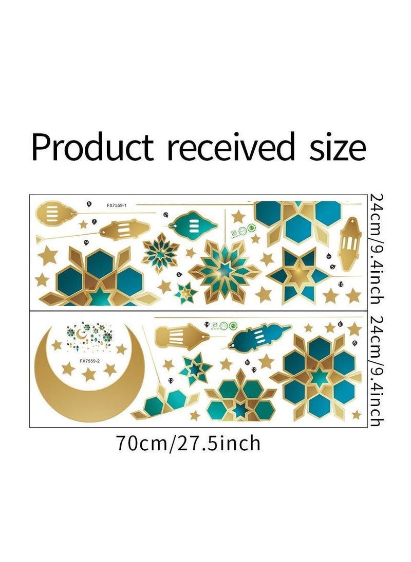 Y&D Ramadan Kareem Wall Stickers Decorations Eid Mubarak Lantern Decals Moon Star Window Clings For Home Living Room Bedroom (Gold) - Image 3