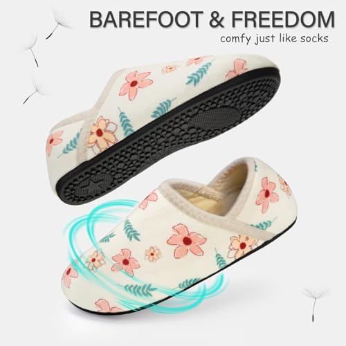 ATHMILE House Slippers for Women Men Indoor Barefoot Slippers Socks Furry Slip on House Shoes Cozy Comfy for Home Bedroom Travel Yoga Women 6.5-7.5 Beige Flower - Image 3
