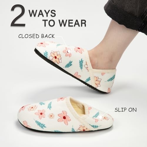 ATHMILE House Slippers for Women Men Indoor Barefoot Slippers Socks Furry Slip on House Shoes Cozy Comfy for Home Bedroom Travel Yoga Women 6.5-7.5 Beige Flower - Image 2
