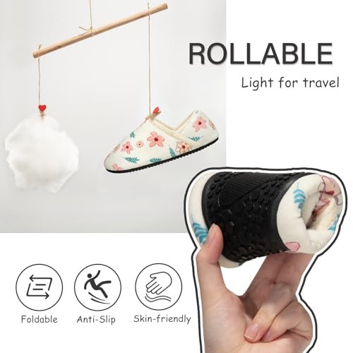 ATHMILE House Slippers for Women Men Indoor Barefoot Slippers Socks Furry Slip on House Shoes Cozy Comfy for Home Bedroom Travel Yoga Women 6.5-7.5 Beige Flower - Image 4