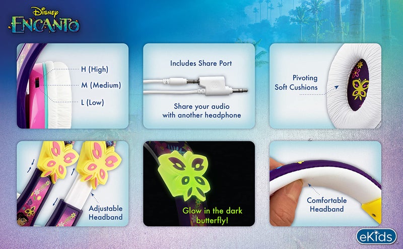 eKids Disney Encanto Headphones for Kids, Wired Headphones for School, Home or Travel, Tangle Free Toddler Headphones with Volume Control, 3.5mm Jack, Includes Headphone Splitter - Image 4