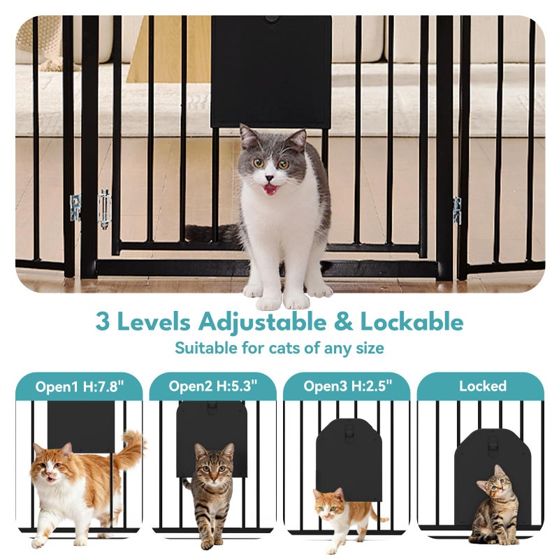 No Pawblems Dog Gate with Cat Door, Free Standing 30'' Tall Foldable Dog Fence for Indoor & Outdoor, Up to 78 Inch Extra Wide Puppy Gate for Stairs, Hallways, Doorways, Deck, Yard (Black, 3 Panels) - Image 2