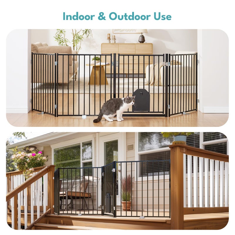 No Pawblems Dog Gate with Cat Door, Free Standing 30'' Tall Foldable Dog Fence for Indoor & Outdoor, Up to 78 Inch Extra Wide Puppy Gate for Stairs, Hallways, Doorways, Deck, Yard (Black, 3 Panels) - Image 3