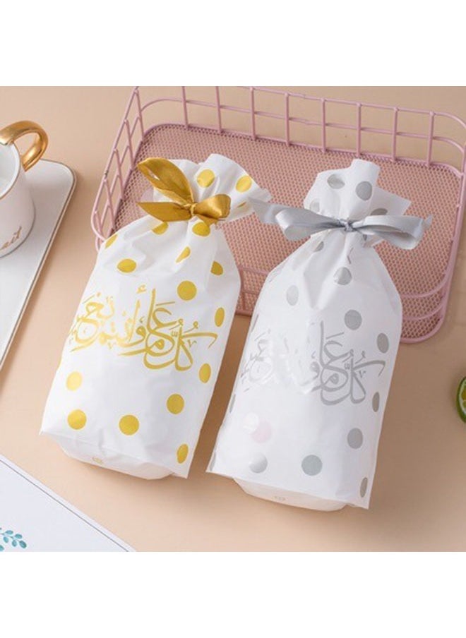 Generic 50pcs Fashionable Wrapping Bag  ,Gold Polka Dot Plastic Drawstring Gift Bags - Treat Bags for Candy, Cookies, Party Favors, Wedding, Birthday & Snack Wrapping  - Image 4