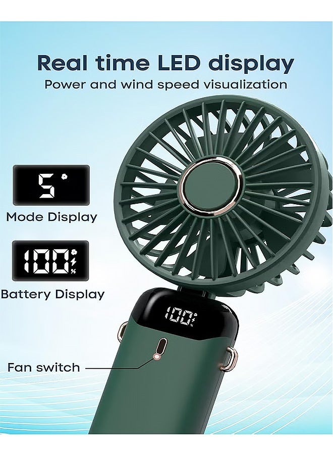 Gecomo 3 in 1 Rechargeable Handheld Fan 5 Speeds Quiet Foldable Mini Desktop Fan, USB Charge Strong Wind Efficient Rapid Cooling - Image 2