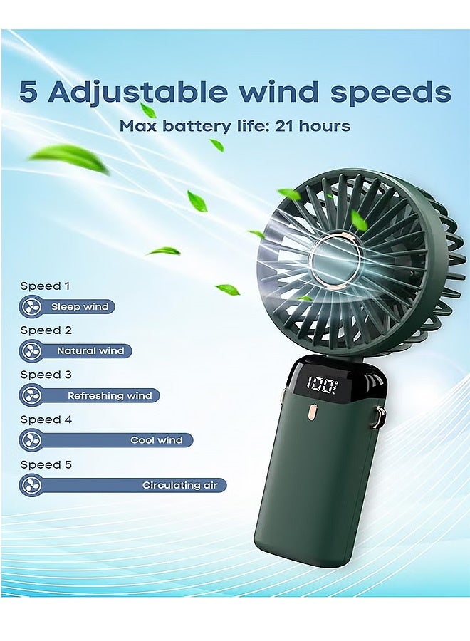Gecomo 3 in 1 Rechargeable Handheld Fan 5 Speeds Quiet Foldable Mini Desktop Fan, USB Charge Strong Wind Efficient Rapid Cooling - Image 3