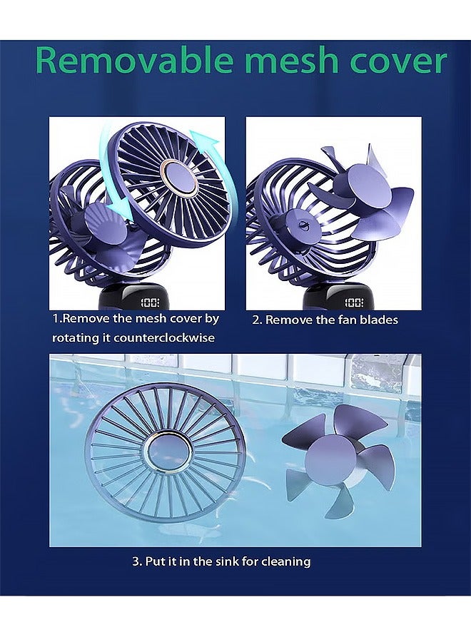 Gecomo 3 in 1 Rechargeable Handheld Fan 5 Speeds Quiet Foldable Mini Desktop Fan, USB Charge Strong Wind Efficient Rapid Cooling - Image 5