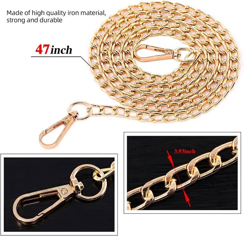Swpeet 3Pcs Premium Polished Metal Chain Fashion 47 Inche Replacement Flat Chain Strap with Buckles Set, Perfect for DIY Metal Shoulder Cross Body Bag Hand Bag Purse Replacement（Gold+Silver+Gun-Black - Image 2