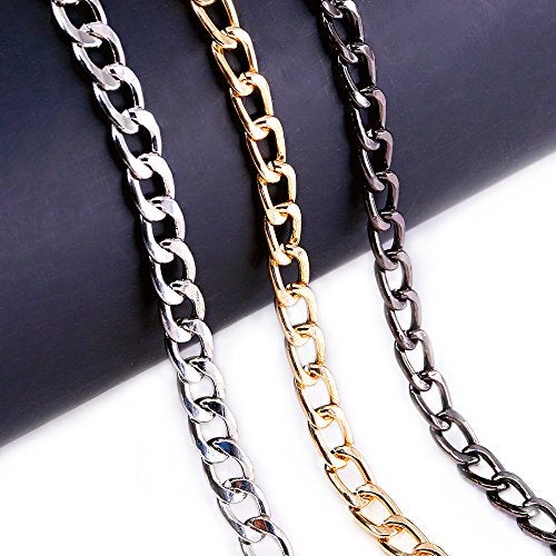 Swpeet 3Pcs Premium Polished Metal Chain Fashion 47 Inche Replacement Flat Chain Strap with Buckles Set, Perfect for DIY Metal Shoulder Cross Body Bag Hand Bag Purse Replacement（Gold+Silver+Gun-Black - Image 5