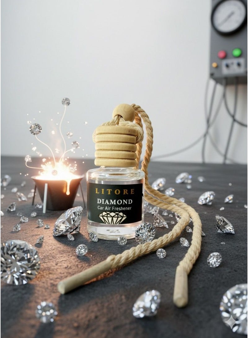 Litore Car Air Freshener 8 ml | Long-Lasting Hanging Diffuser with Essential Oils | Car Perfume for Odor Removal | Elegant Glass Bottle & Wooden Cap Design (Diamond) - Image 5