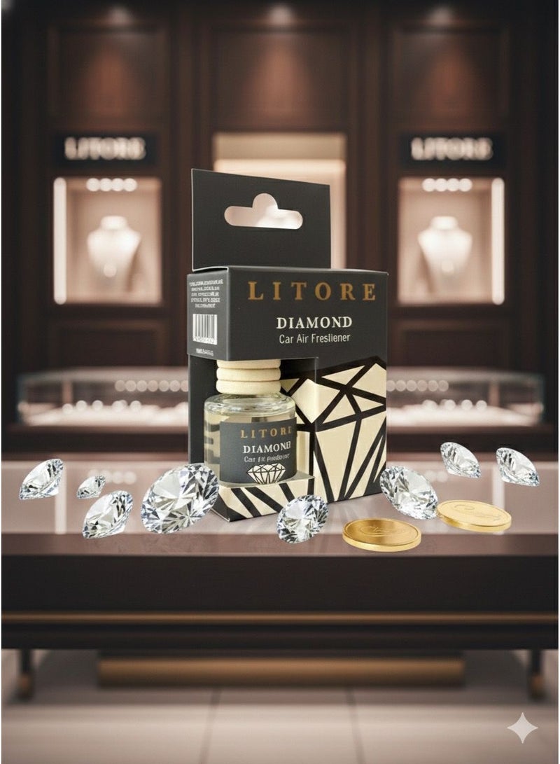 Litore Car Air Freshener 8 ml | Long-Lasting Hanging Diffuser with Essential Oils | Car Perfume for Odor Removal | Elegant Glass Bottle & Wooden Cap Design (Diamond) - Image 3