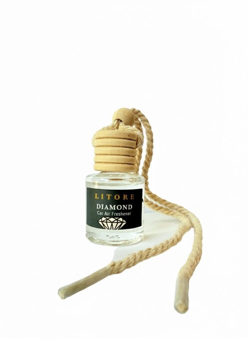 Litore Car Air Freshener 8 ml | Long-Lasting Hanging Diffuser with Essential Oils | Car Perfume for Odor Removal | Elegant Glass Bottle & Wooden Cap Design (Diamond) - Image 2