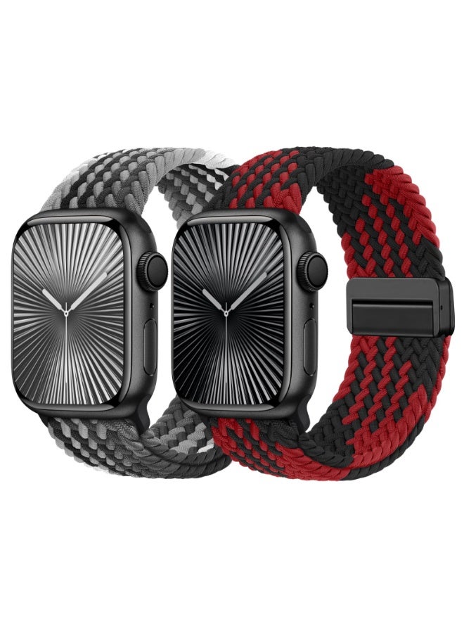 Nicor 2PCS Apple Watch Straps Wristband Adjustable Braided Stretchy Bands with Compatible for Apple Watch Band 42mm44mm 45mm 46mm 49mm Men, Nylon Sport Solo Loop for iWatch Series 11 10 9 8 7 6 5 4 3 Ultra 3 2 1 SE - Image 1