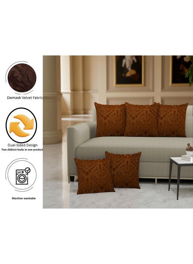 STARNSTYLE STARNSTYLE Velvet Decorative Cushion Cover 24x24 Inch - Set of 5, Soft Solid Damask Square Throw Pillow Covers for Sofa, Living Room or Home Decor - 60x60 cm Coffee - Image 2