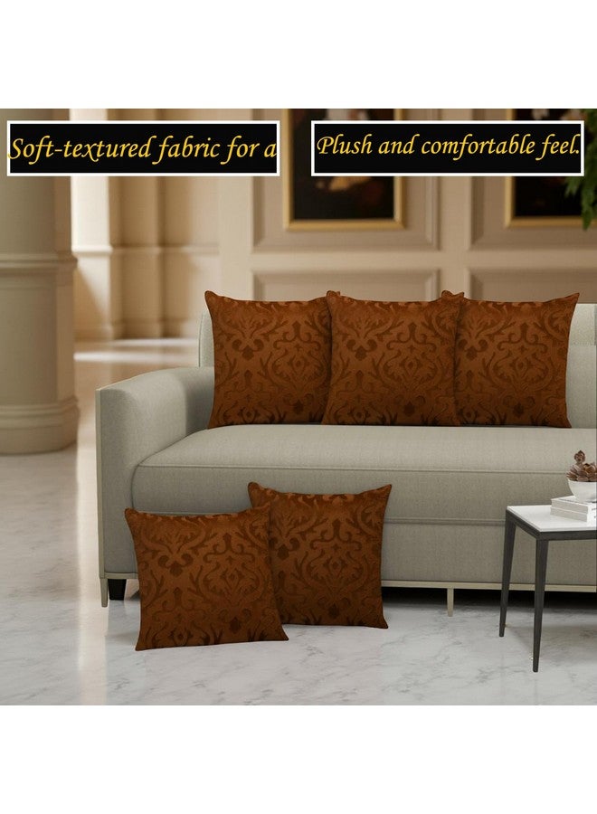 STARNSTYLE STARNSTYLE Velvet Decorative Cushion Cover 24x24 Inch - Set of 5, Soft Solid Damask Square Throw Pillow Covers for Sofa, Living Room or Home Decor - 60x60 cm Coffee - Image 3