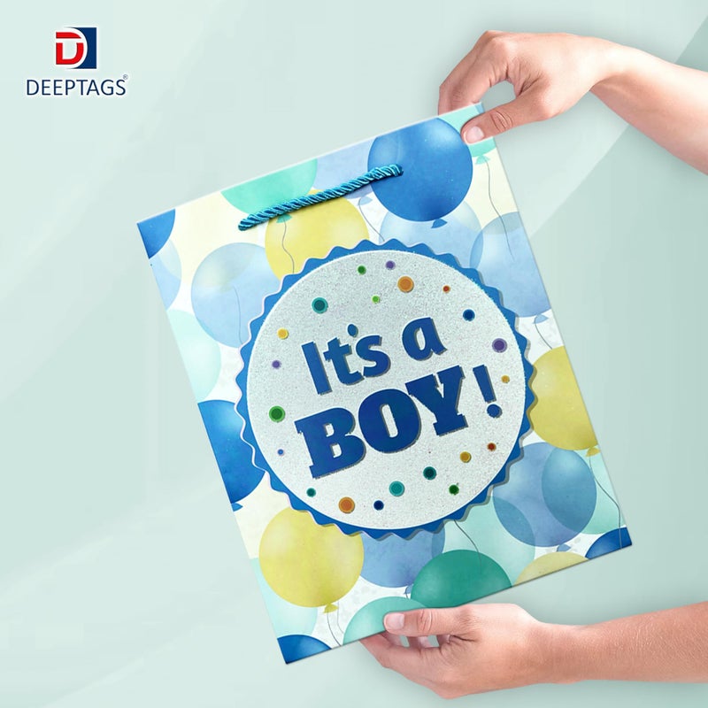 DEEPTAGS Baby Shower Party Themed - Paper Gift Bags for Gifts, Return Gifts, Party Favor Bags - Multicolor, Medium Size, It’s A Boy Print - 6 PCS - Image 4