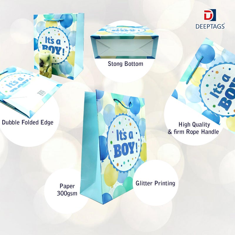 DEEPTAGS Baby Shower Party Themed - Paper Gift Bags for Gifts, Return Gifts, Party Favor Bags - Multicolor, Medium Size, It’s A Boy Print - 6 PCS - Image 3