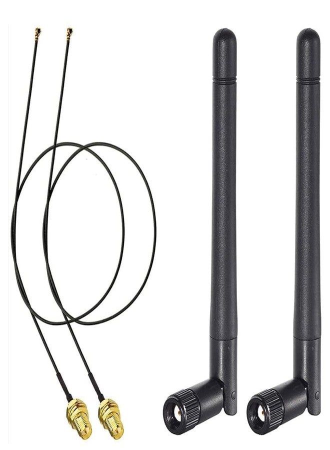 Bingfu WiFi Antenna 2.4GHz 5GHz 5.8GHz 3dBi MIMO RP-SMA Male (2-Pack) + 2 x 12 inch Ngff to Rp-SMA Cable for M.2 NGFF Intel Wireless Network Card WiFi Adapter Laptop - Image 1