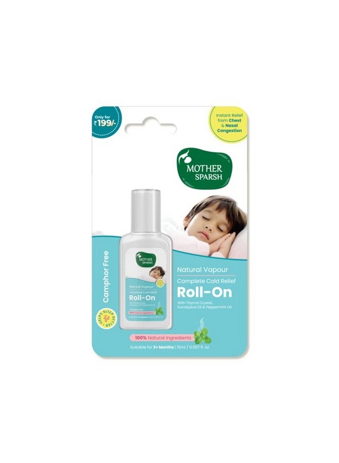 Mother Sparsh Natural Vapour Complete Cold Relief Roll-On For Babies-15Ml | With Thymol Crystal, Eucalyptus Oil & Peppermint Oil For Cold & Cough | 100% Natural | Relieves Chest Congestion - Image 1
