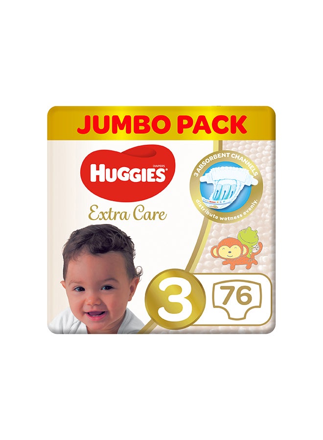 هجيز اكسترا كير مقاس 3 جامبو 4-9 كجم عبوة 76 حفاضة None - Image 1
