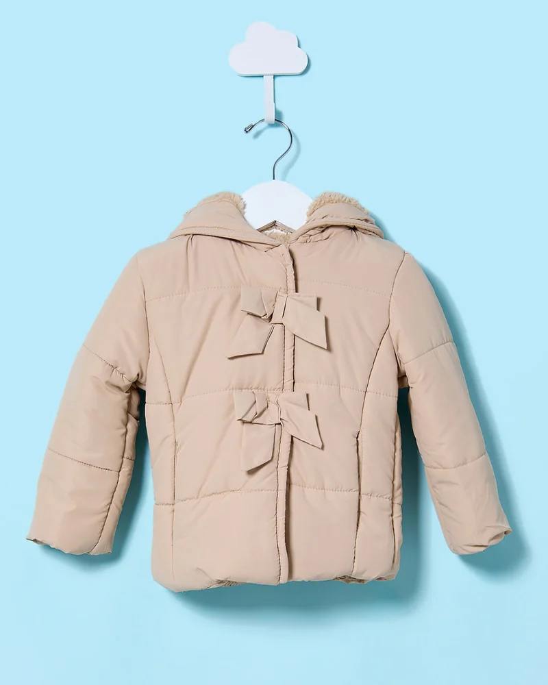 ردتاغ جاكيت مبطن بقبعة باللون البيج للبنات الرضّع