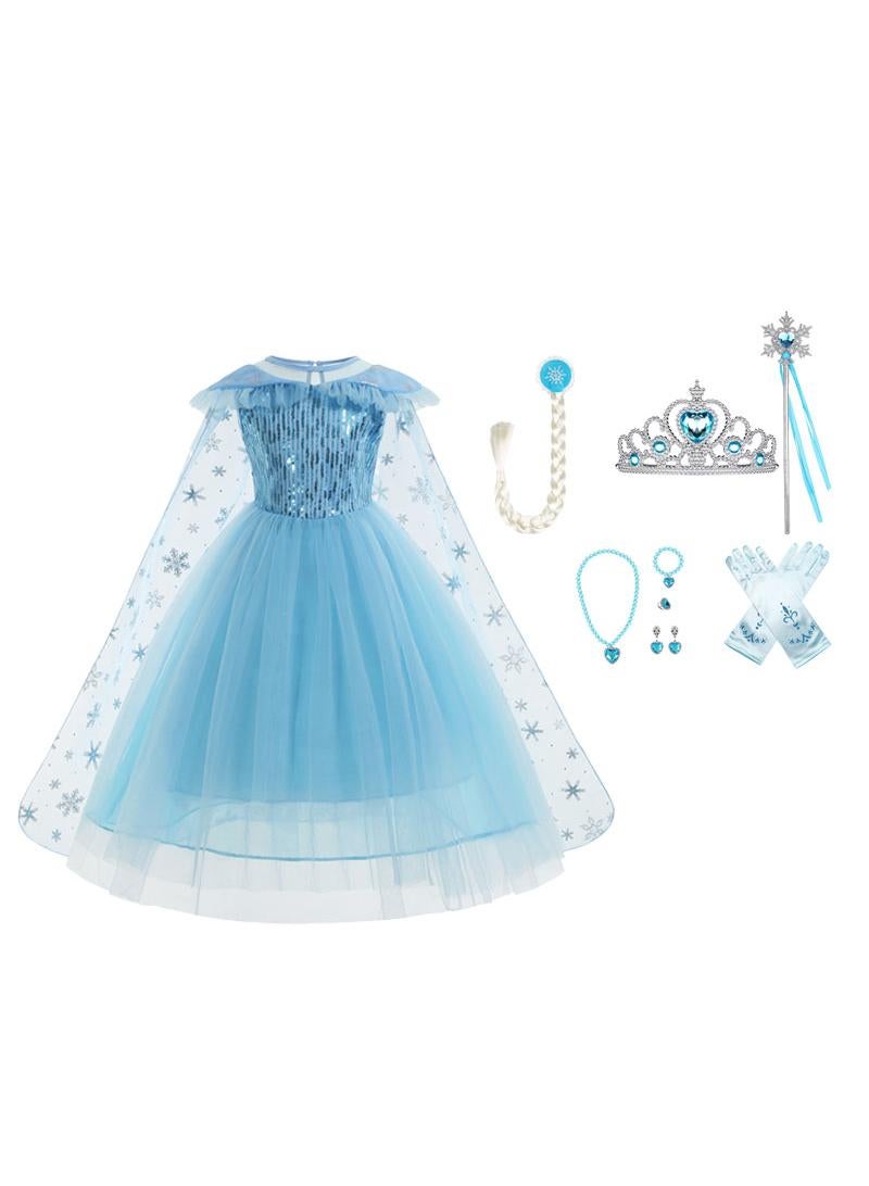 general Fairytale Princess Elsa Frozen Breathable Themed Party Deluxe Edition Fancy Dress Cosplay Costume With Accessories Best Gift For Girl Birthday Gift - Image 1