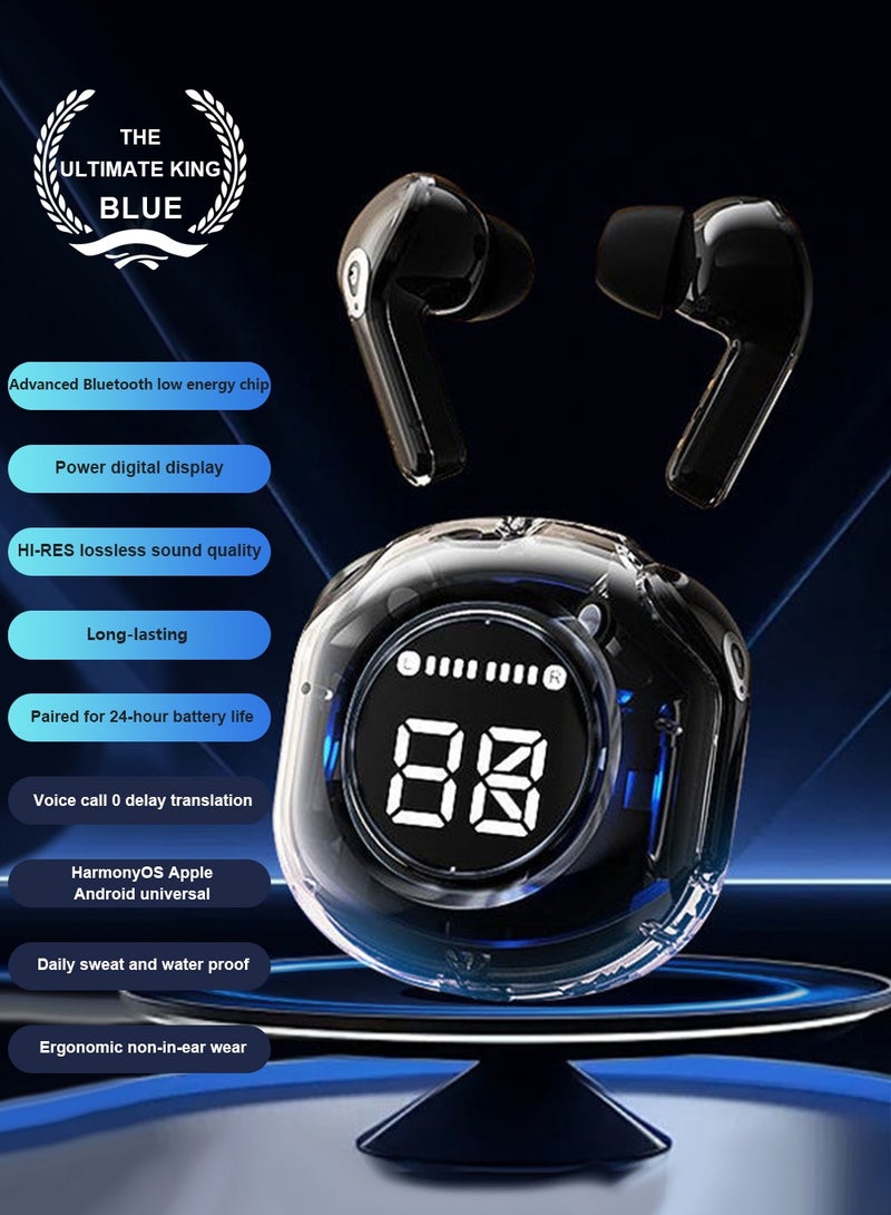 Luxury Wireless Earbuds, Transparent appearance with LED Display Charging Case, Bluetooth 5.3 in-Ear Earphones with Mic for Phone Tablet Laptop Sports, High-End Headphones - Image 2
