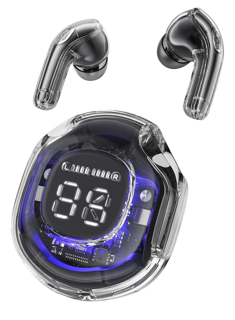 Luxury Wireless Earbuds, Transparent appearance with LED Display Charging Case, Bluetooth 5.3 in-Ear Earphones with Mic for Phone Tablet Laptop Sports, High-End Headphones - Image 1