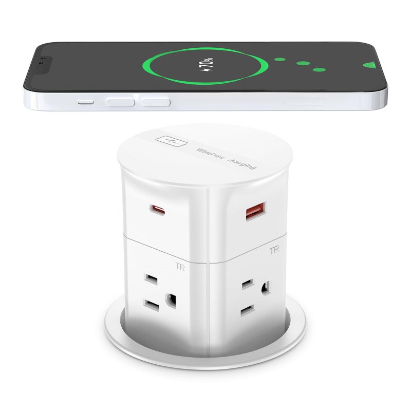 ANNQUAN 3.15" Pop Up Countertop Outlet with 15W Wireless Charger,Max 20W Power Delivery,800J Surge Protection,Pop Up Electrical Outlet with 4 Outlets 4 USB Ports for Home Office(ETL Listed) - Image 1