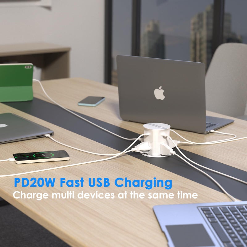 ANNQUAN 3.15" Pop Up Countertop Outlet with 15W Wireless Charger,Max 20W Power Delivery,800J Surge Protection,Pop Up Electrical Outlet with 4 Outlets 4 USB Ports for Home Office(ETL Listed) - Image 4