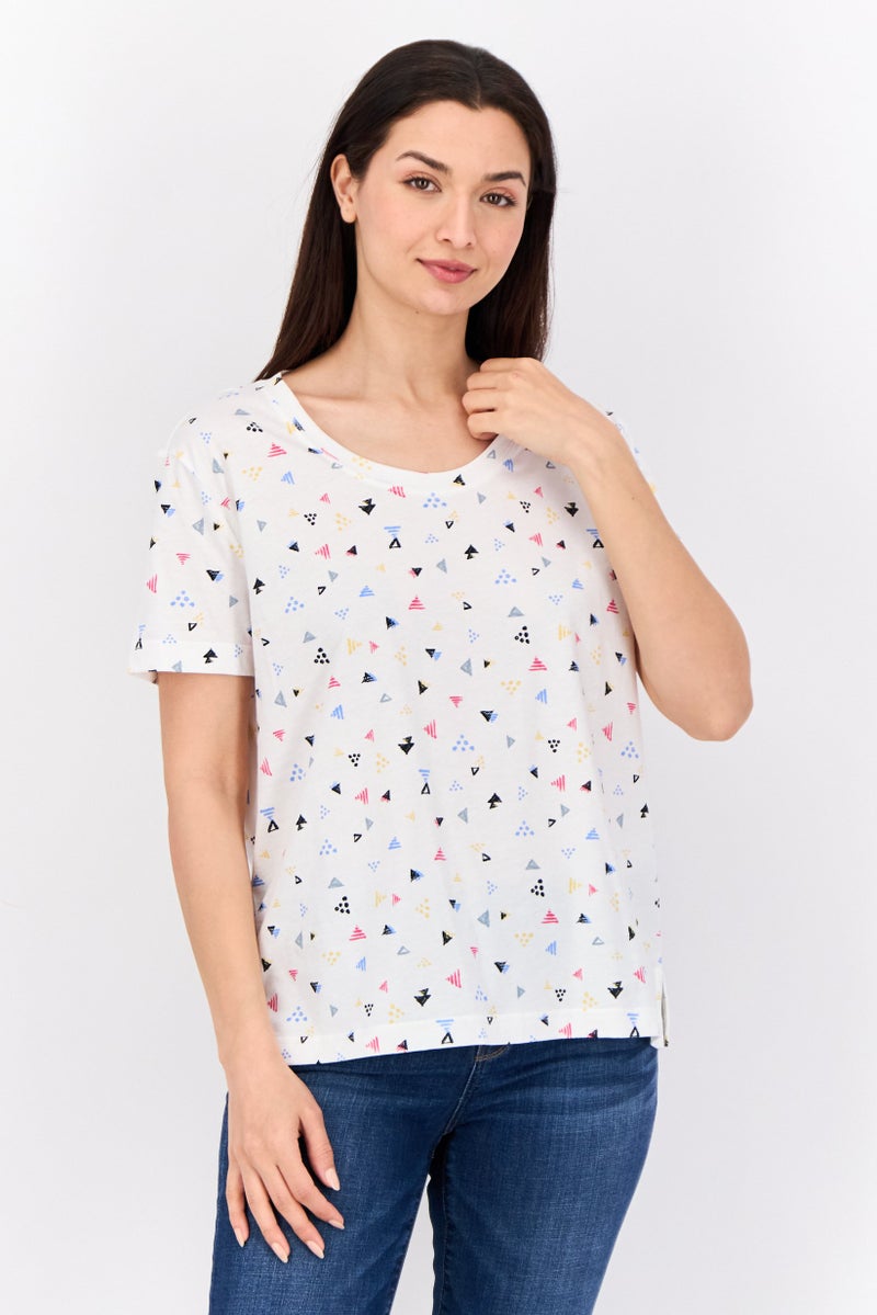 ESPRIT تي شيرت نسائي بياقة دائرية مطبوع بالكامل، أبيض - Image 1