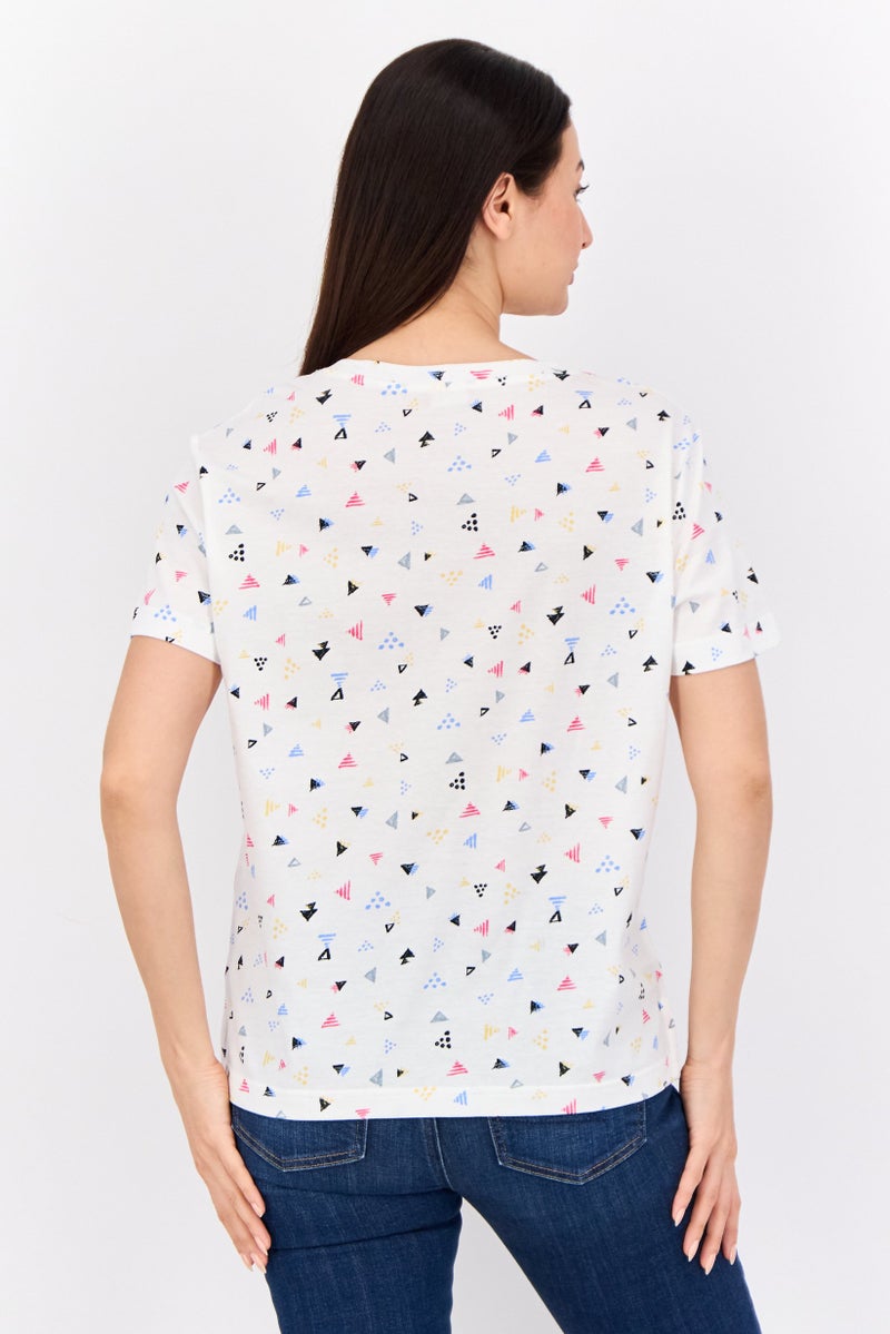 ESPRIT تي شيرت نسائي بياقة دائرية مطبوع بالكامل، أبيض - Image 3