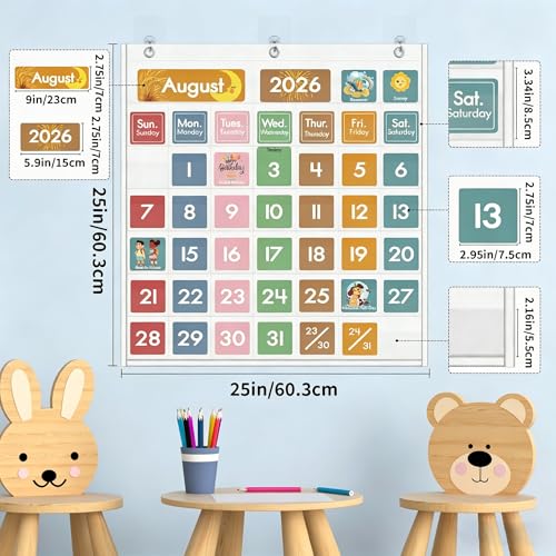 Yoink 46 Pockets Classroom Calendar Pocket Chart with 77 Cards Daily Monthly Learning Calendar for Circle Time Weather Seasons Preschool Kindergarten Homeschool Must Have Teacher Essential Supplies White - Image 3