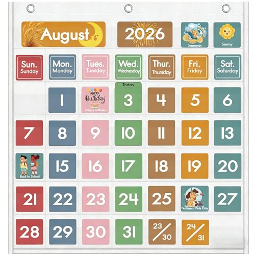 Yoink 46 Pockets Classroom Calendar Pocket Chart with 77 Cards Daily Monthly Learning Calendar for Circle Time Weather Seasons Preschool Kindergarten Homeschool Must Have Teacher Essential Supplies White - Image 1