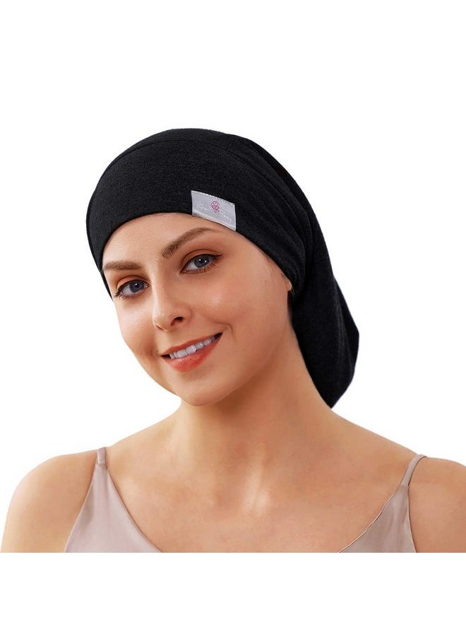 greatremy Silky Satin Lined Hair Cover Bonnet Sleep Cap,Extra Large Double Layer Adjustable Slouchy Beanie Slap Hats For Women Curly Natural Long Dreadlocks Braids Locs Hair Sleeping （Black）  - Image 1