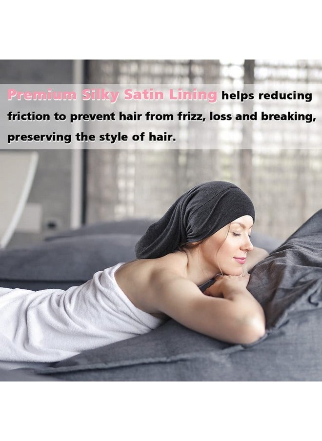 greatremy Silky Satin Lined Hair Cover Bonnet Sleep Cap,Extra Large Double Layer Adjustable Slouchy Beanie Slap Hats For Women Curly Natural Long Dreadlocks Braids Locs Hair Sleeping （Black）  - Image 4