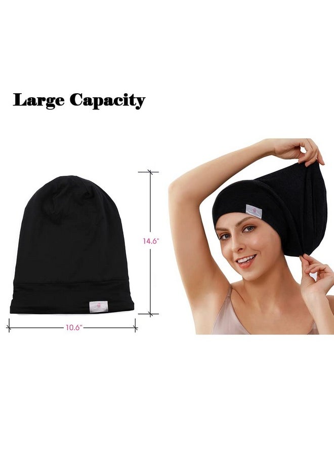 greatremy Silky Satin Lined Hair Cover Bonnet Sleep Cap,Extra Large Double Layer Adjustable Slouchy Beanie Slap Hats For Women Curly Natural Long Dreadlocks Braids Locs Hair Sleeping （Black）  - Image 2