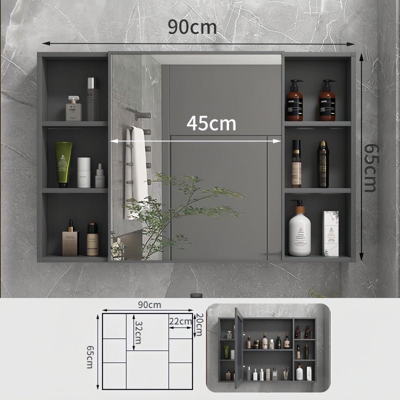 شاربدو خزانة مرآة حمام مقاس 90 سم مع وحدة تخزين، مرآة زينة جدارية مع أرفف تنظيم ذات سعة كبيرة، خزانة تخزين عصرية للحمام لأدوات الزينة والعناية بالبشرة - Image 5