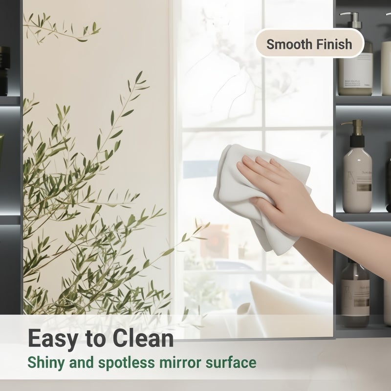 شاربدو خزانة مرآة حمام مقاس 90 سم مع وحدة تخزين، مرآة زينة جدارية مع أرفف تنظيم ذات سعة كبيرة، خزانة تخزين عصرية للحمام لأدوات الزينة والعناية بالبشرة - Image 4