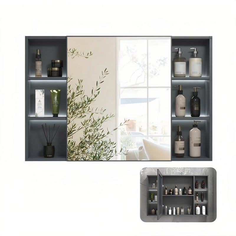 Sharpdo 90cm Bathroom Mirror Cabinet with Storage, Wall Mounted Vanity Mirror with Large Capacity Organizer Shelves, Modern Bathroom Storage Cabinet for Toiletries & Skincare - Image 3