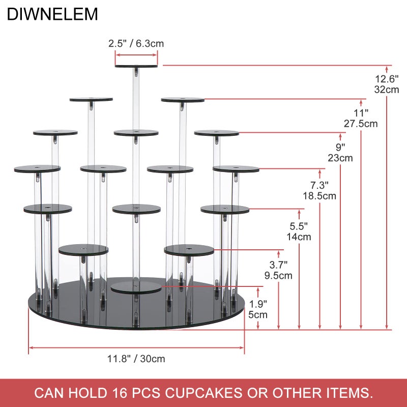 DIWNELEM 16 Tier Acrylic Cupcake Stand Display Riser Holder for Cupcakes Collectibles Figures Comestics Perfumes Jewelry Black Acrylic Display Stand Organizer - Image 3
