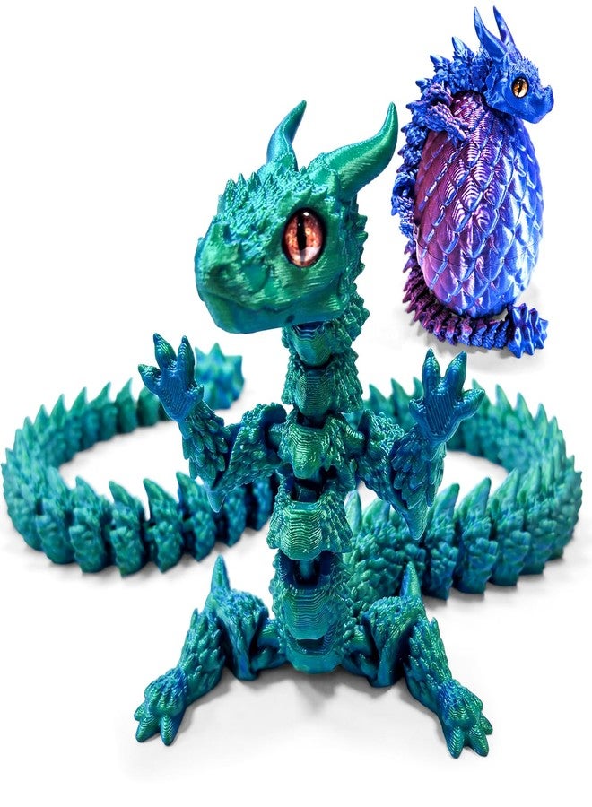 CloudValley 12'' 3D Printed Dragon Fidget Toy, 2 Pack Large Articulated Dragon Figurine, Flexible Stress Relief Toy for Kids Adults, Desk Office Decor Sensory Toy, Purple & Green(Includes Dragon Eggs) - Image 1