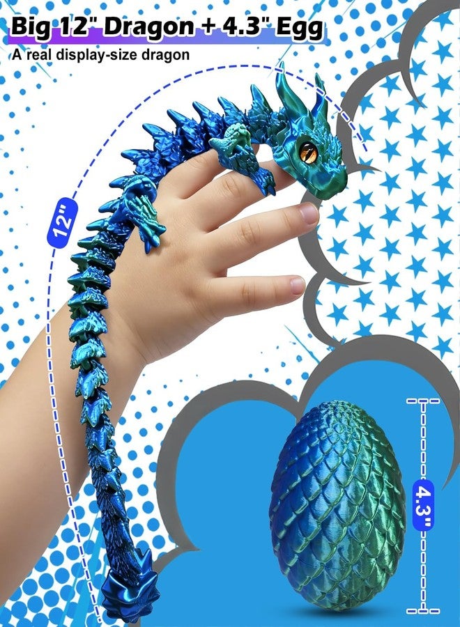 CloudValley 12'' 3D Printed Dragon Fidget Toy, 2 Pack Large Articulated Dragon Figurine, Flexible Stress Relief Toy for Kids Adults, Desk Office Decor Sensory Toy, Purple & Green(Includes Dragon Eggs) - Image 3