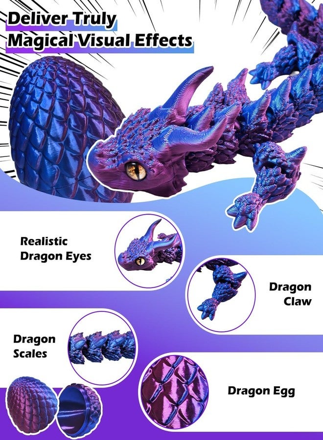 CloudValley 12'' 3D Printed Dragon Fidget Toy, 2 Pack Large Articulated Dragon Figurine, Flexible Stress Relief Toy for Kids Adults, Desk Office Decor Sensory Toy, Purple & Green(Includes Dragon Eggs) - Image 4