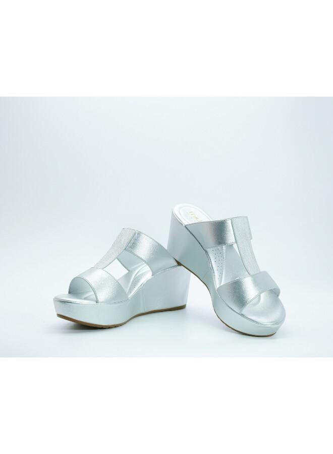 Michelle Morgan 092-3120 Michelle Morgan Women's T Bar Wedge Heel Sandals 514RJ338 Silver - Image 3
